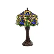 Tiffany Lamp Iris Purple Ivory Glass Shade Table Lamp Set of 1