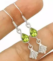 Natural Peridot 925 Solid Sterling Silver Earrings Jewelry 1 2/3" Long @B11-4