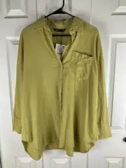 NWT Zara Top Women's Size M Button Up Coastal Lagenlook Artsy Corporate