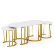 Costway 3PCS Nesting Coffee Table Faux Marble Oval Side Tables