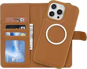 [Cavor] Wallet Case for iPhone 14 Pro Max 6.7" Leather Case 2 in 1 Magnetic Detachable Flip Cover Support Magsafe Charging with Stand Feature Card Slots-Brown