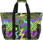 [sanluoli] Bags Collapsable Tote Bag For Beach With Compartments Canvas Carrier Bags, Neon Colors Abstract, 1 size
