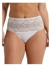 [Kayser] Cotton & Lace Full Brief in White