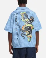 [ED HARDY] Ed Hardy Panther Button-up Shirt Blue - Size 2XL 2XL Blue