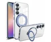 For Samsung Galaxy A35 5G Kickstand Ring Cover Magnet Magsafe Plating TPU Camera Shield Case - Blue