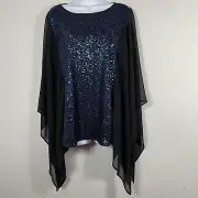 Bob Mackie Womens Tunic Top Sz L Sequin Asymmetrical Flowy Cruise Resort Evening