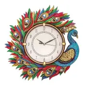 Wooden Peacock Designer Handmade Wall Clock for Living Room Red,( 13 x 13 inch)