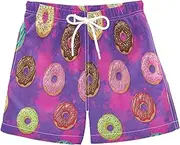[RPLIFE] Boys Swimming Shorts, Anti Chafe Swim Trunks for Boys 2 T, Colorful Cartoon Donuts