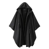 在飛比找蝦皮購物優惠-Fashion 暗黑系歐美冬季新款寬鬆連帽長款斗篷式毛呢外套