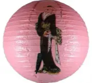 Japanese Geisha Design Round Paper Lantern (Pink)