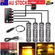 4X Amber Car Truck 4 LED Strobe Flash Light Emergency Warning Flashing Lamp 12W