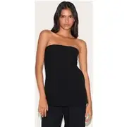 Black Linen Look Bandeau Long Line Top, Black
