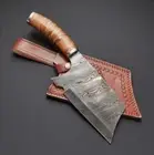 CUSTOM HANDMADE DAMASCUS CLEAVER/ CHOPPER CHEF KNIFE WITH BEAUTIFUL WOOD.