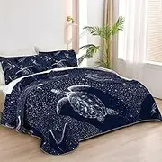 Allenjoy King Size Shark Quilt Bedspreads Shark Bed Set Bedding Coverlet Fabric Washable with 2 Pillow Shams SC00458-007