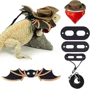 Bearded Dragon Leash Bat Wings Hat Costume Set, Adjustable Cowboy Hat Lizard Leash Harness (S/M/L 3 Pack) for Reptile Lizard Leopard Gecko Holiday Party Accessories
