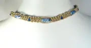 Handmade Flat Hemp Choker Necklace with Blue Glass Beads