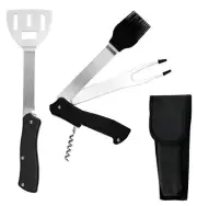 Iconikal 4-in-1 Folding Camping Grilling Tool, Turner, Brush, Fork, Corkscrew