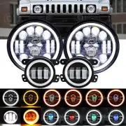 RGB Halo 7'' LED Headlights + 4" Fog Light Lamp Combo for Hummer H1 2002 - 2006 (for: Jeep)