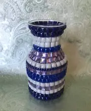 MOSAIC SMALL VASE ONE OF A KIND ARTIST'S WORK BLUE WHITE PINK NEW NEW