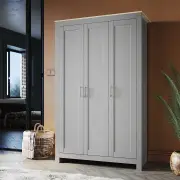 180cm Simple Design Wooden Storage Cabinet Large Grey Wardrobe with 3 Doors, Grey