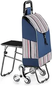 Grocery Shopping Cart Shopping Trolley Shopping Cart Portable Shopping Cart with Seat for Rest Climbing Stair Trolley Trolley Lightweight Folding Shopping Trolley Shopping Cart