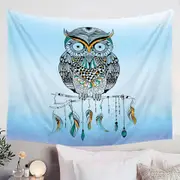 Light Blue Native Owl Tapestry