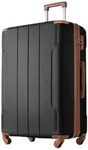 [SPOFLYINN] Hardshell Suitcase with Lightweight TSA Approved Locks and 3-Level Telescopic Handle Swivel Suitcase Travel Luggage with Expandable Function, Black Brown, 24 inches, Casual