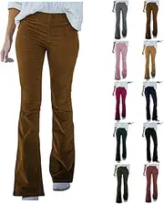 [Generic] Corduroy Pants Women Elastic High Waisted Flare Work Pants Leggings Fall Winter Bell Bottom Trouser Pants with Pockets