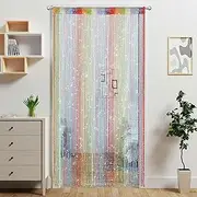 Door String Curtain Doorway Beads Curtains,Hanging Room Divider Beaded Decor Hippie Glitter Fringe Panel Closet Window Wall Backdrop Doors Sequin Sheer Boho Doors Tassel (1, Rainbow, 39×79in)
