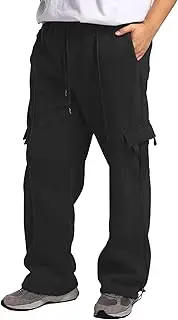 [Generic] Baggy Sweatpant for Men Drawstring Fleece Straight Leg Pants with Multi Pockets 2025 Spring Fall Jogger Pants