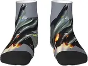 [JEJEA] Jet fighter print Men's Athletic Cushioned Crew Socks Crew Training Athletic Socks Men and Women for Sports