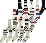[FORJMMP] 5/10 Pairs Retro Style Striped Socks, Crew socks for Women, Athletic Quarter Calf Socks