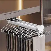 Valet Rod For Closet Pull Out, Bearing 30kg Pull-out Closet Hanger, Aluminum Alloy Retractable Clothes Pants Rack, Damping Buffer Slide Adjustable Wardrobe Sliding Rod (Color : Grey, Size : 11rod+si
