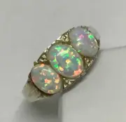 Sterling Silver Celtic Opal Three stone set Ring Victorian Antique style P 1/2