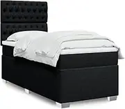 vidaXL Box Spring Bed - King Single Mattress & Adjustable Headboard - Modern Black Fabric Bedstead