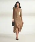 NEW NAADAM Cashmere Cashmino Ribbed Button Front Dress MEDIUM Mocha MSRP $395