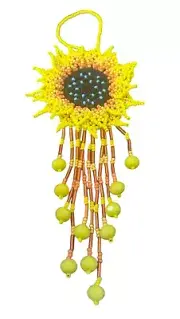 Spirit of Nature Ornament- SUNFLOWER- seed beads-dangling strands-yellow orange