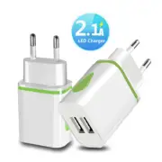 EU 2 Pin to Dual USB Plug Adapter - 2 Pack, Travel Charger, Europe Euro Adaptor