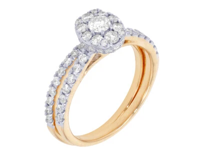 Oval Flower Cluster 1 CT Real Diamond Bridal Set Rings Yellow Gold