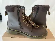 Dr Martens 1460 Junior Fleece Lace Up Boots Womens 5 Youth 4 Brown Leather NWB