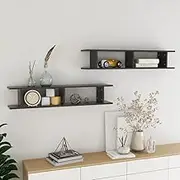 Wall Shelves 2 pcs Grey 105x18x20 cm Engineered Wood,Floating Wall Shelf for Home and Office Modern Wall Mounted Cube Shelves for Storage and Display Wall Shelves, Home Decor