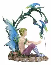 Fairy Garden Wild Boy Faerie Training His Pet Dragon Figurine Amy Brown Fantasy