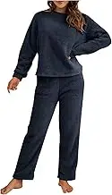 Plus Size Linen Pants Suit Women Sleeve Winter Plush Sweaters Knitting Set Sleepwear Warm Suit All Pant Suits for Women