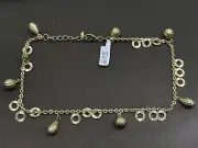 18k Yellow Gold Adjustable Diamond Cut Dangling Ball Charm Chain Link Anklet