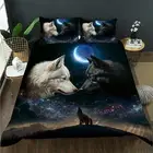 Wolf Couples Duvet Cover Set King Size, Evening Snowfield Moon Wolf Bedding S...