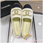 二手精品 CHANEL 香奈兒 23新款 米黃白 拼色 編織 軟毛呢 漁夫鞋 平底鞋 懶人鞋