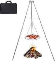 YBTMG Camping Tripod for Cooking, Stainless Steel Campfire Grill Grate with Adjustable Height and Carrying Bag for Outdoor BBQ, Camp