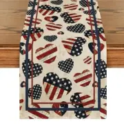 4th of July Table Runner Stars Stripes Hearts Patriotic Red White Blue 72x13in