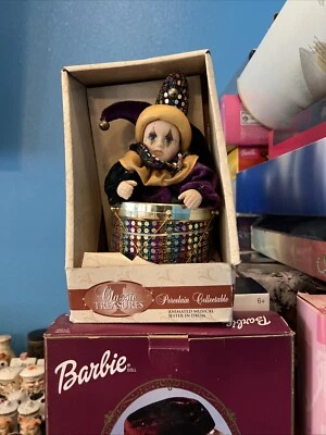 VTG Music Box “Farajaka” Nursery Rhyme Wind Up Clown Jester Porcelain Doll/Drum