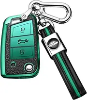 ontto for VW Key Cover Premium Soft TPU Leather Key Fob Cover Holder Protector for Volkswagen VW Landbeat Passat Tiguan Jetta Polo Bora New Sutton Keyring Remote Key Fob Green